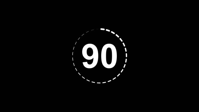 Number 90 white color 4k illustration motion graphics sign symbol in circle concept. 