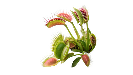 Exotic green carnivorous Venus flytrap plant blooming isolated on transparent background © Arina