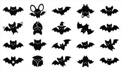 Fototapeta premium A collection of various hand drawn bat silhouettes for halloween decorations and spooky themed graphic design project elements