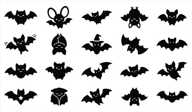 A collection of various hand drawn bat silhouettes for halloween decorations and spooky themed graphic design project elements