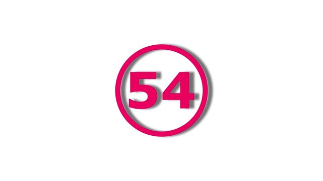 Number 54 red color animation motion graphics sign symbol in circle concept. 