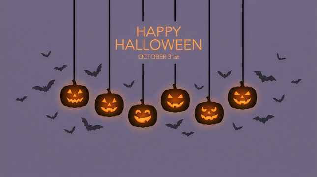 Halloween pumpkin decoration with flying bats. 