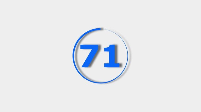 Number 71 Blue color animation motion graphics sign symbol in circle concept. 
