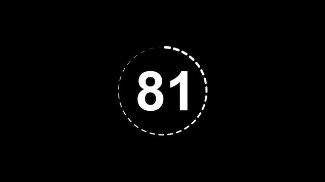 Number 81 white color animation motion graphics sign symbol in circle concept. 