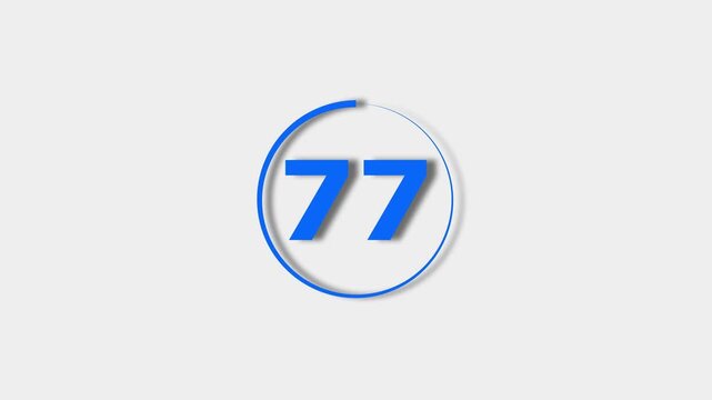 Number 77 Blue color animation motion graphics sign symbol in circle concept. 