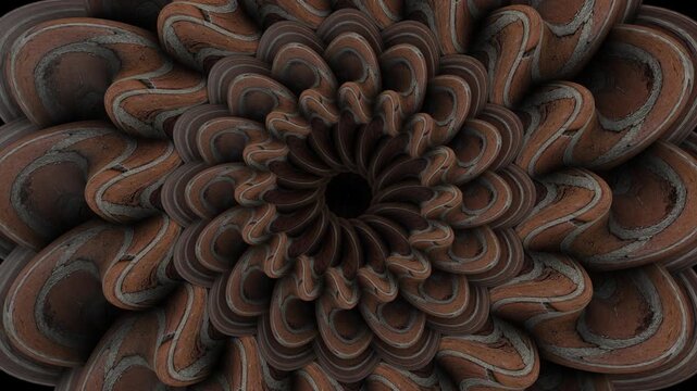 Grey monochrome floral spiral shapes in looped animated background.	
