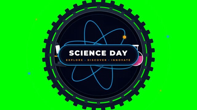 Science Day Futuristic Badge Animation on Green Screen