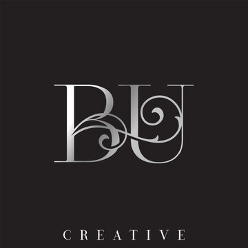 Luxury BU Letter Combination Vector Logo for Wedding Stationery with Ornamental Swirl