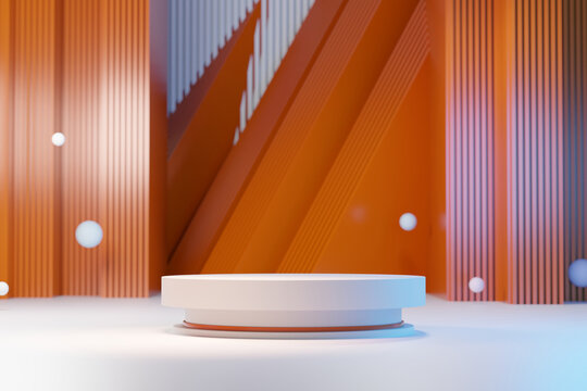 Minimal 3D Podium Stage Orange and white Background for Product Display