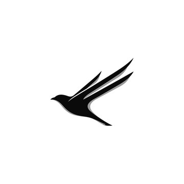 Minimalist black swallow bird flying silhouette logo.