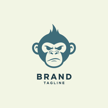 Minimalist blue monkey head mascot logo for brand identity.