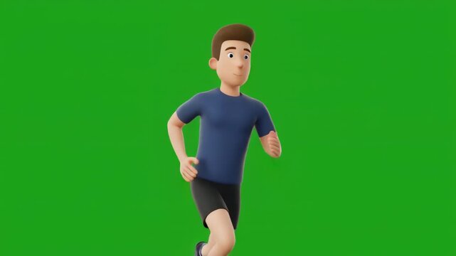 Animated Running Man On Green Screen Background For Segmentation