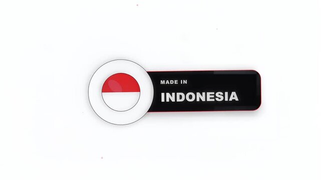 Modern 'Made in Indonesia' label with red and white circular logo, sleek black rectangular badge, symbolizing national pride, craftsmanship, and quality products from Indonesia