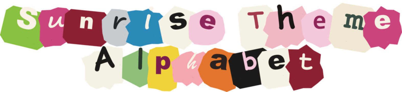 Sunrise theme alphabet typography design with colorful cutout paper letters