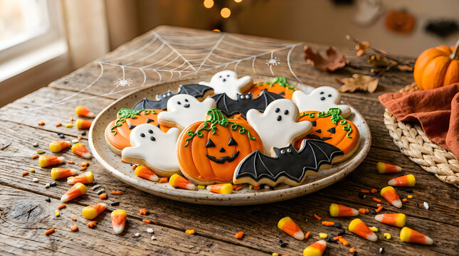 Halloween pumpkin dessert platter with chocolate dirt and marshmallow ghosts. 