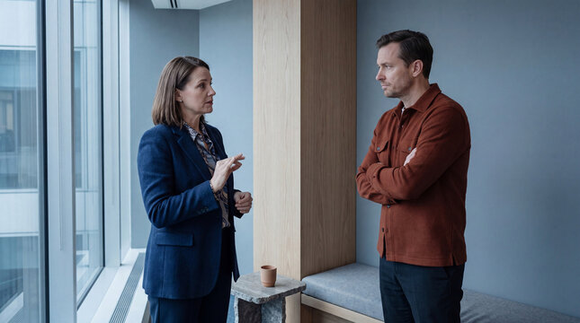 Coworkers navigate a difficult values conversation at work