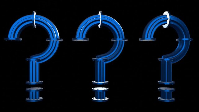 10 seconds seamless looping six gear cross-section pipe with flange metal question mark mechanical industrial industry  black background animation screensaver HD-video