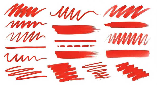 Red marker ink strokes and hand-drawn scribbles set on white background.