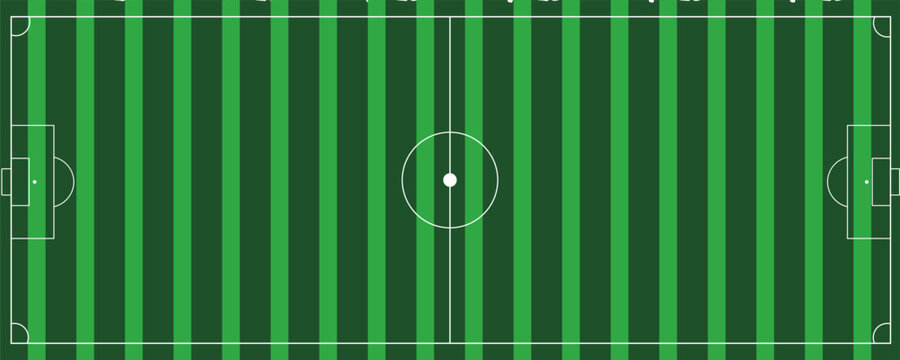 Football fields top view. Soccer grass fields with chalk lines. Green grass field background. Vector Football - Soccer Field. Scheme and marking of the football field, soccer field.