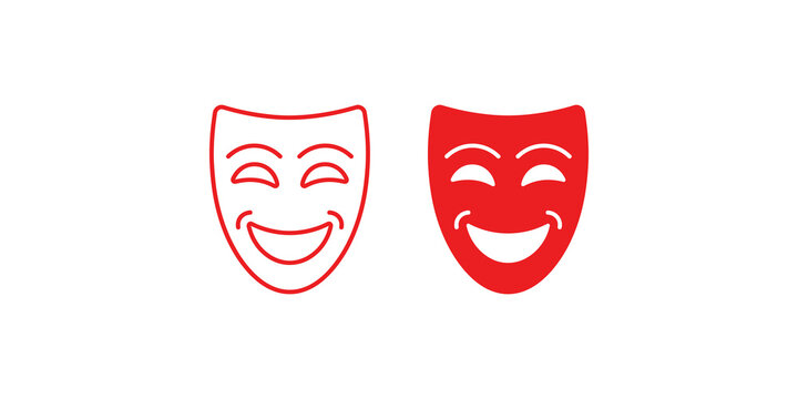Happy comedy theater masks with outline and solid red design.