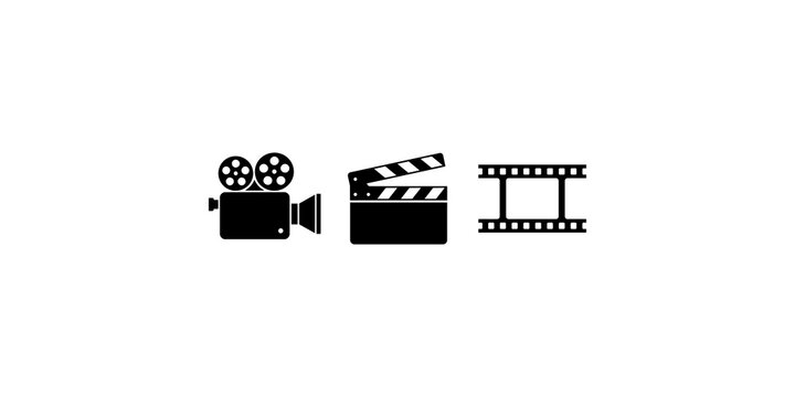 Cinema production icons featuring video camera clapperboard and film.