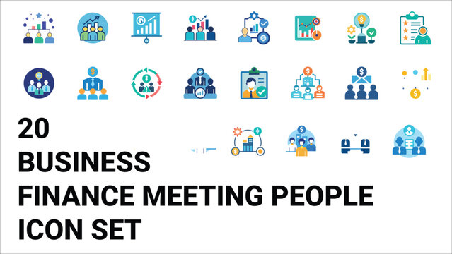 Business finance meeting people icons &ndash; budgeting, forecasting, and financial review symbols.