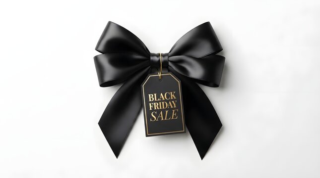 Elegant black silk bow with a black friday sale tag isolated on white background surface