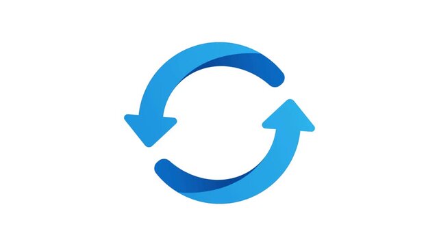 Blue circular refresh icon with arrows representing synchronization and continuous update process on white background