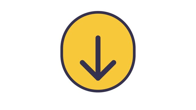 Sleek downward arrow icon within a bright yellow circle, perfect for digital interfaces, indicating download, scroll, or content collapse actions