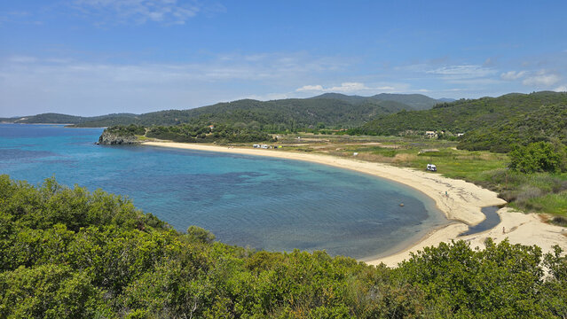 Stunning vistas of Paralia Azapiko beach in Neos Marmaras, Greece