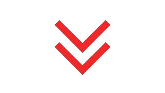 Red double down arrows icon showing direction and navigation symbol for user interface