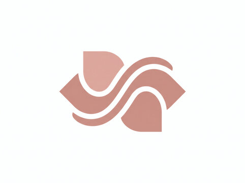 A minimal geometric abstract wave or leaf logo symbol in elegant rose gold. Ideal for fashion, modern beauty brands, lifestyle or boutique corporate identity, isolated on a white background.