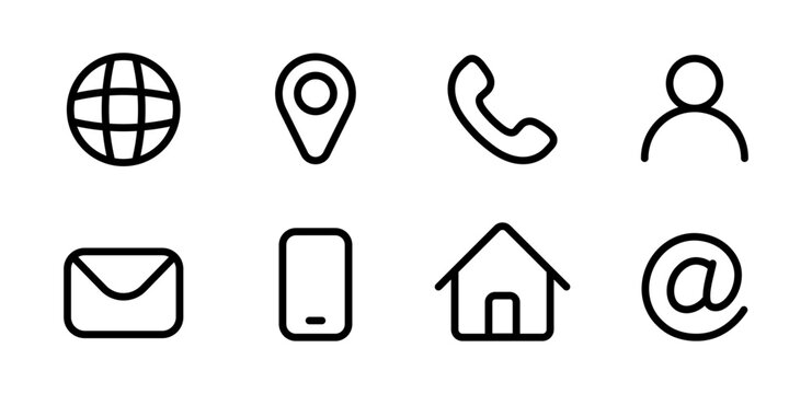 Contact icon set. website, home, phone, mail, address, location pin icon collection, Communication, location and user symbol