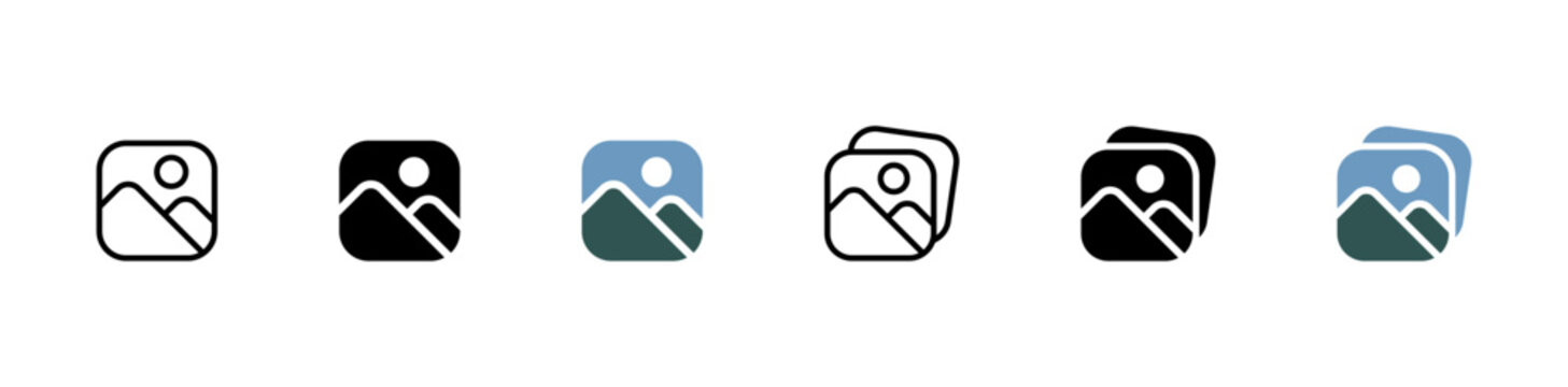 Image Photo Gallery Icon Set, Picture Gallery Icons, Photos Album Media File Vector Collection for App UI