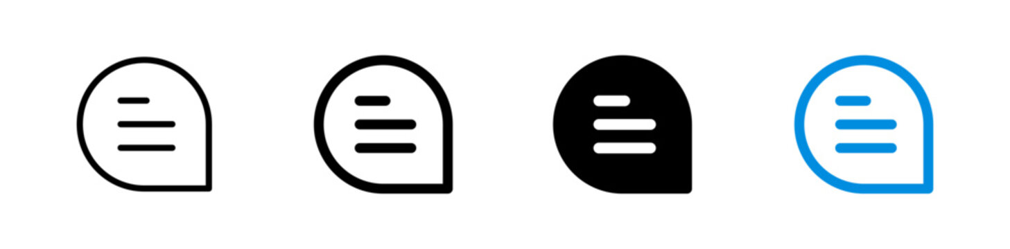 Text Message Speech Bubble Icon, Dialogue Comment Chat Vector Set, Chat Text Speech Bubble Set, Message Dialogue Symbol Outline and Solid