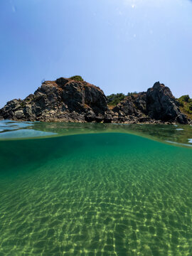Clear Sea Water Split View at Silistar Beach in Bulgaria