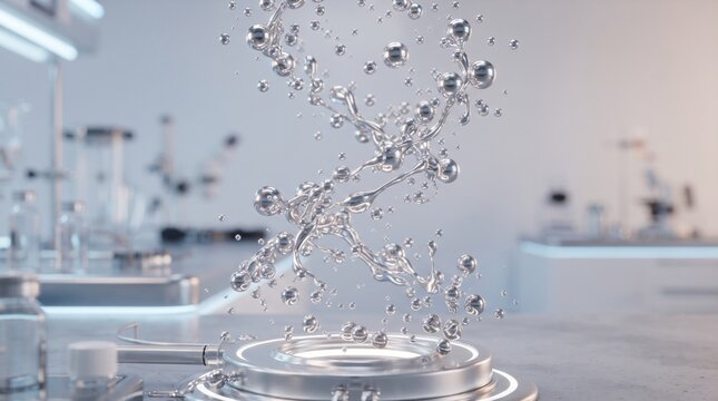 Splashing water droplets in mid-air collision. High-speed liquid impact creating dynamic silver spray patterns.