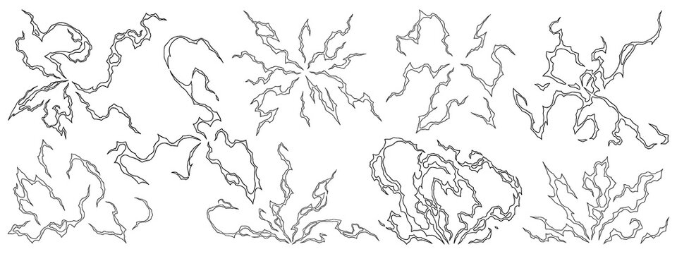 Lightning line drawings isolated on a transparent background