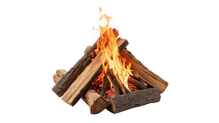 Cozy burning wood log campfire bonfire structure isolated on transparent background © Olga