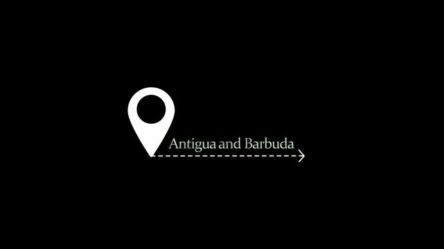 Animated gps location pin moving across map to antigua and barbuda travel navigation concept gps pin animation