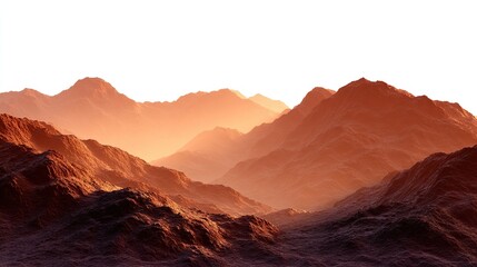 Naklejka premium Crimson Peaks: Majestic mountain range bathed in the warm, golden hues of sunrise, casting long shadows and creating a breathtaking vista of rugged terrain.