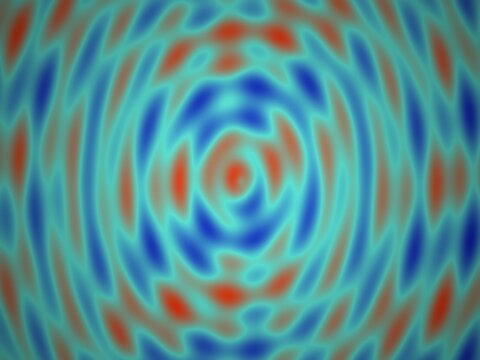 Concentric ripples of blue, teal, and red abstract waves