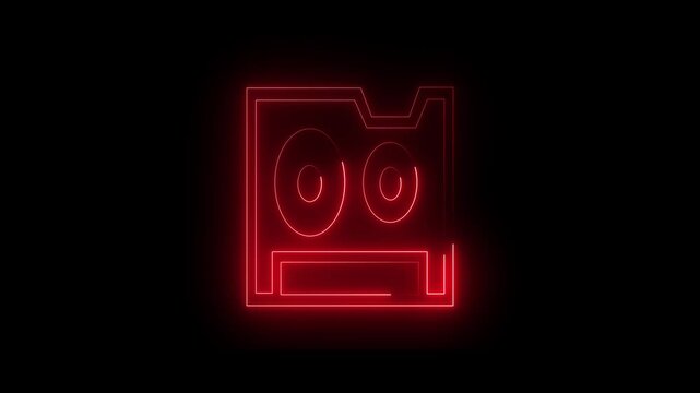 Red Neon Outline Of A Stylized Robot Head On Black Background face eyes