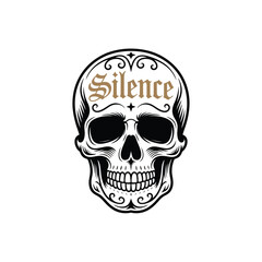 Fototapeta premium Calavera Sugar Skull Vector Illustration with Silence Typography