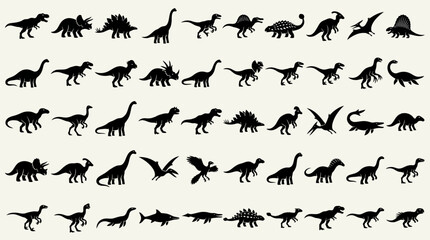 Fototapeta premium Journey Back in Time with a Rich Assortment of Dinosaur Silhouettes, Ideal for Educational Projects, Themed Decorations, and Creative Designs
