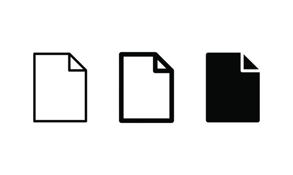 Set of three black and white document page icons in a clean minimalist vector design style