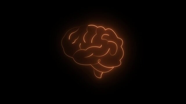 Orange neon outline of a human brain against a black background image photo