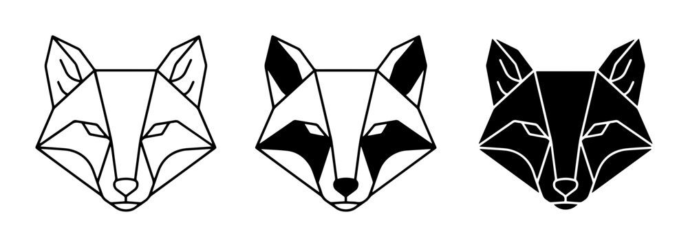 Geometric Fox Head Vector Icons, Minimalist Animal Art, Modern Wildlife Graphics, Black and White Fox Designs