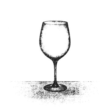 Empty wine glass on a table in a sketch style illustration  
