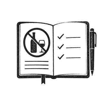 Journal with sobriety goals and no alcohol symbol illustration  